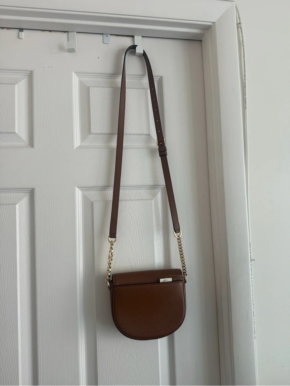 Michael Kors Half Dome Brown Leather Crossbody Saddle Bag with Gold Chain Strap